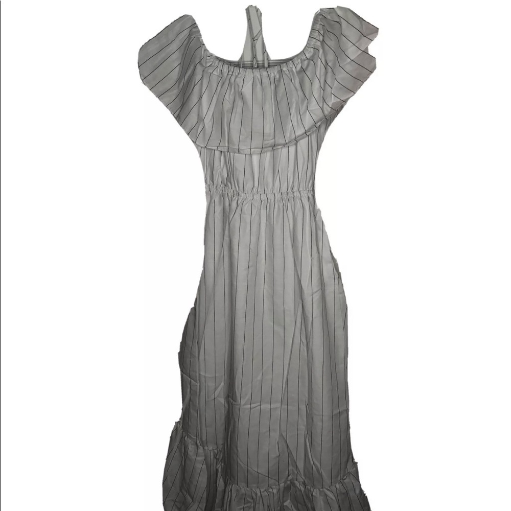 BB Dakota Off Shoulder Ruffle PinStripe Midi Dress - Picture 2 of 6